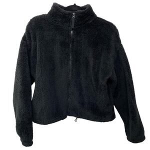 Forever 21 Long Sleeve Full‎ Zip Mock Neck  Fuzzy Sherpa Fleece Jacket Black Med